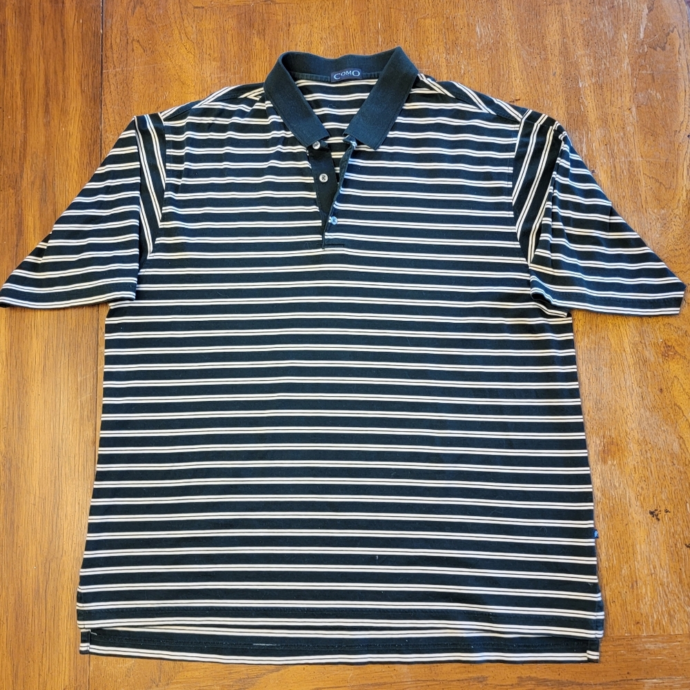 Como Green & Cream Stripe Polo Golf Shirt - Size XL